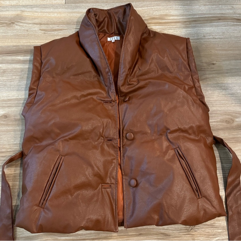 Brown Faux Leather Vest